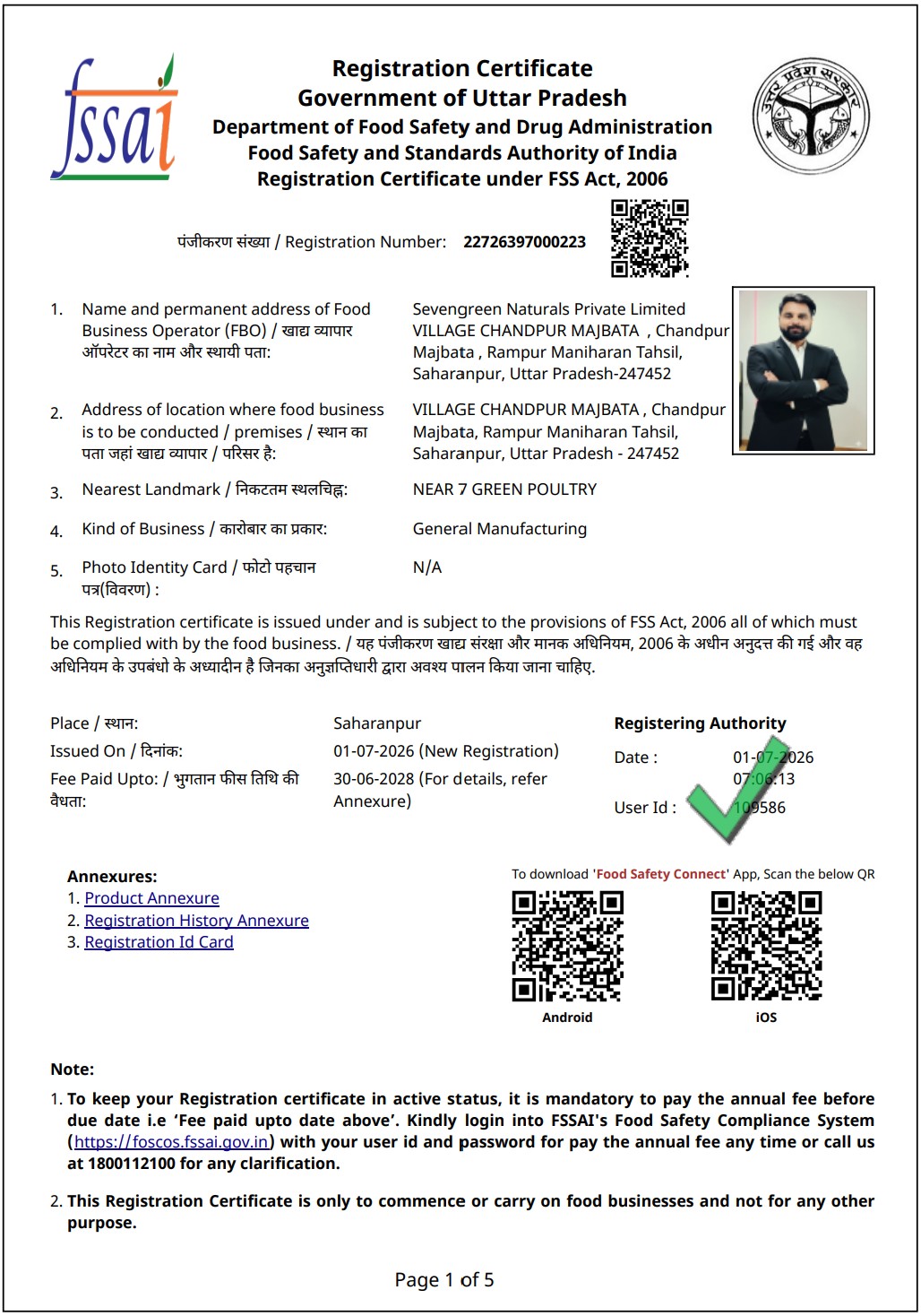 FSSAI Registration Certificate