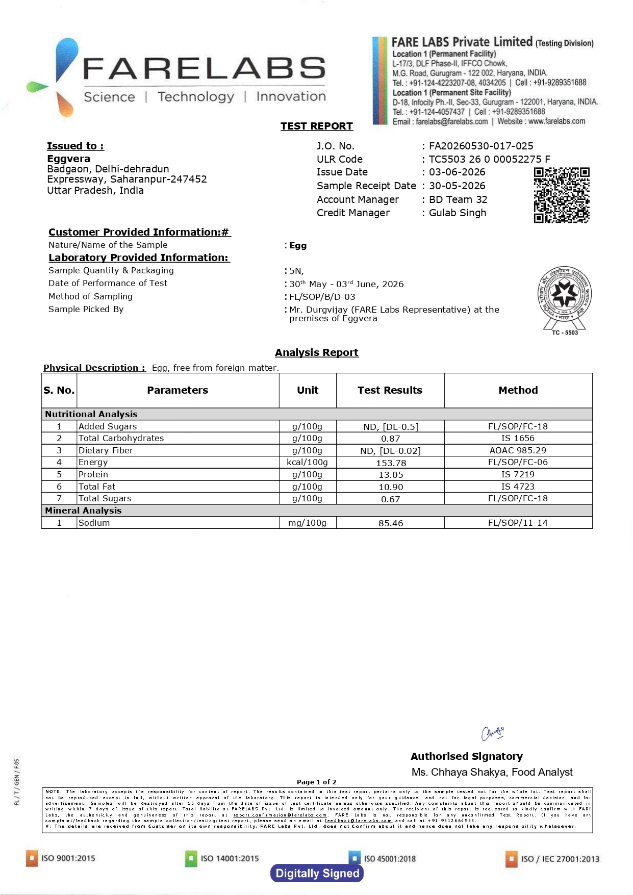 Lab Report Certificate Page 1
