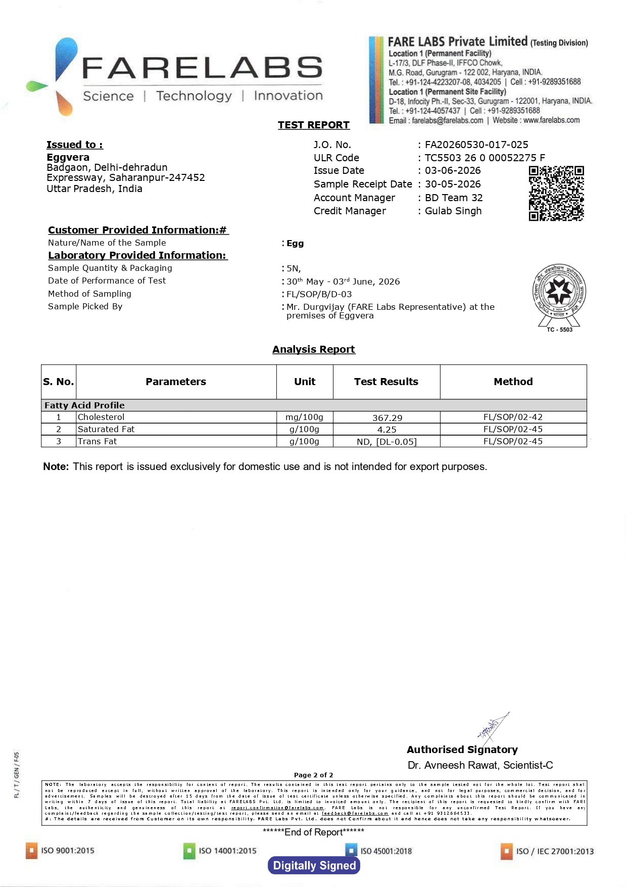 Lab Report Certificate Page 2